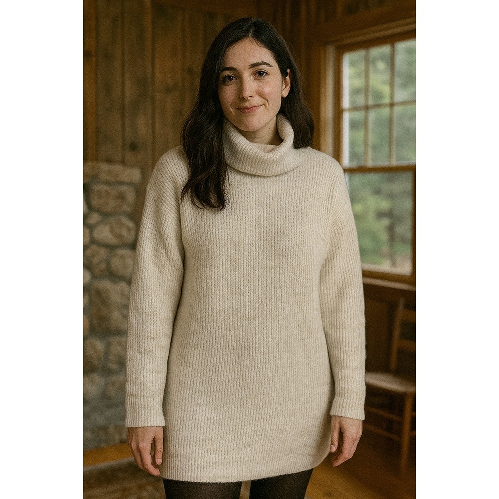 Motf Sweater Dress Womens Medium Ivory Cable Knit Cowl Neck Stretch